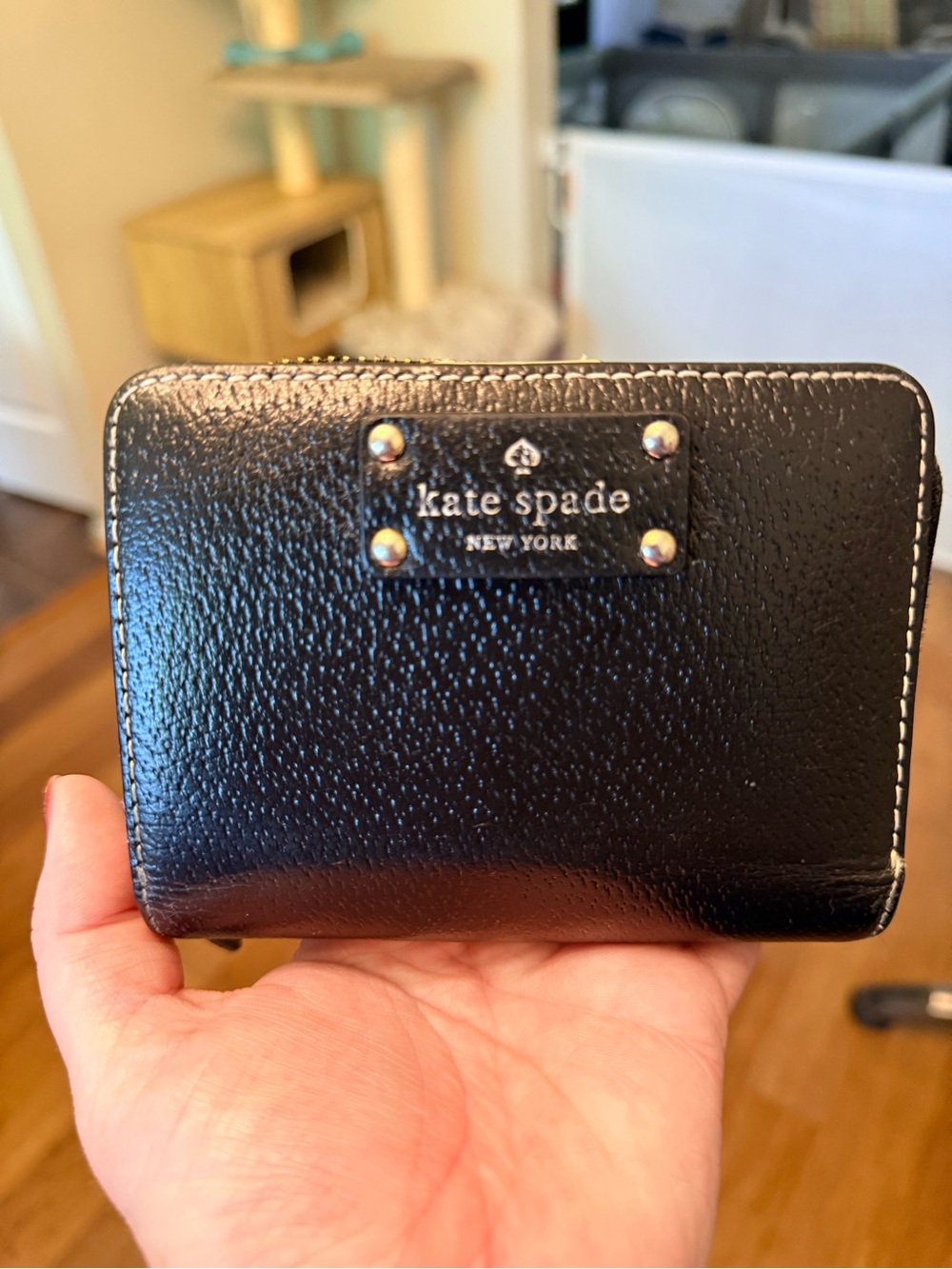 kate spade Black Pebbled Leather Zip Card Case Wallet